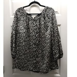 Talbots Womens Size XL Black White Geometric Abstract 3/4 Sleeve Button Up Shirt